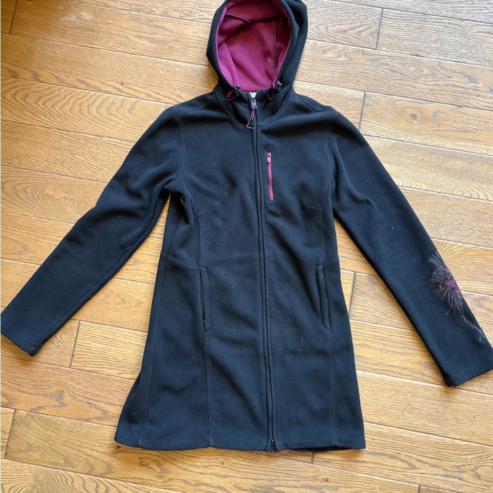 Athleta Swara Fleece Black Hooded Jacket with Pink Lining